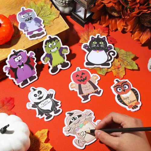Vista 3 de Pajean 800 hojas de notas adhesivas de Halloween, 40 blocs de notas adhesivas espeluznantes, divertidas, calabaza, fantasma, gato, extraña estética