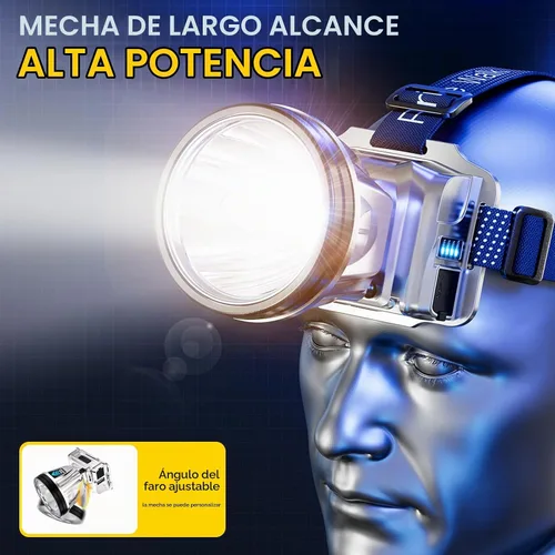 Vista 5 de Linterna frontal súper brillante de alta potencia, luz frontal LED recargable con sensor de movimiento para caza, lámpara de cabeza, linterna, foco