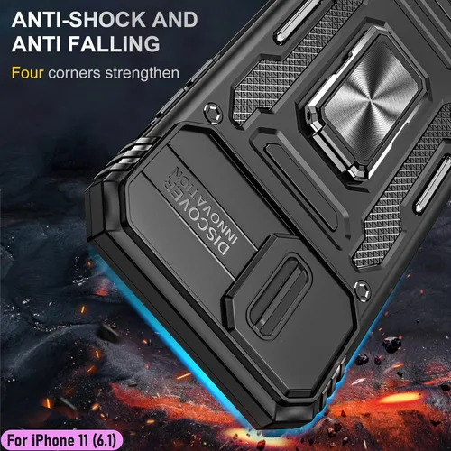 Vista 7 de Funda resistente para Apple iPhone 12, protección híbrida de goma de doble capa de grado militar con protector de cámara deslizante, soporte
