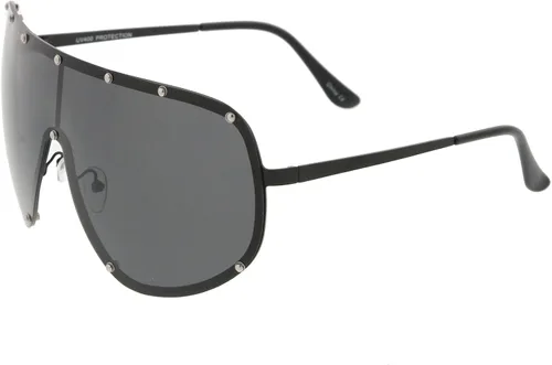 Vista 3 de Oversize Flat Top Riveted Rimless Polarized Mono Lens Shield Sunglasses 80mm