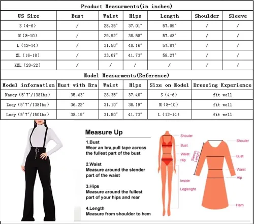 Vista 6 de Sprifloral Women's High Waisted Zipper Front Bell Bottom Pants Suspender Jumpsuits Overalls