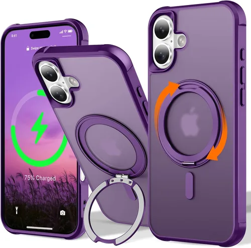 Vista 60 de UMIONE - Funda con diseño de anillo magnético giratorio de 360° para iPhone 11, soporte de bucle invisible integrado, compatible con Magsafe, funda