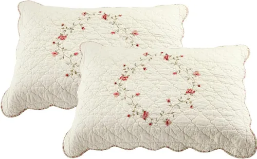 Vista 9 de vctops Juego de 2 fundas de almohada elegantes bordadas con flores, tamaño Queen, 100% algodón, decorativas, acolchadas (azul, 20 x 26 pulgadas)