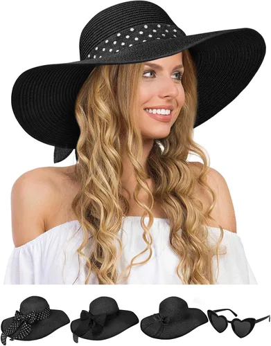 Vista 15 de Sombreros de paja Sun Beach para mujer, sombrero de ala ancha de verano 2-Beige