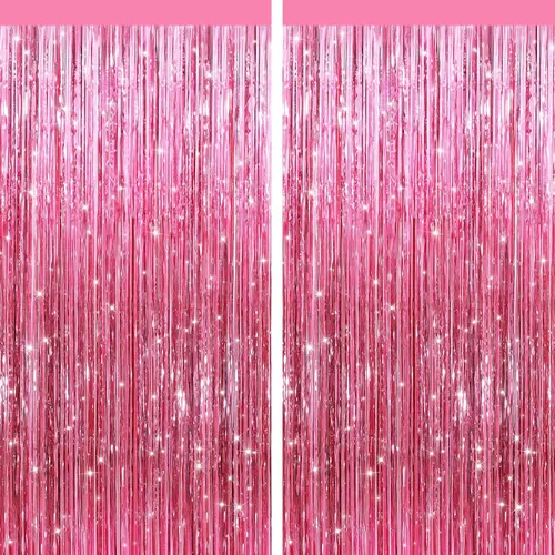 Vista 15 de Paquete de 2 cortinas de flecos de papel de oropel metálico negro, serpentinas de puerta, telón de fondo para cabina de fotos para fiesta