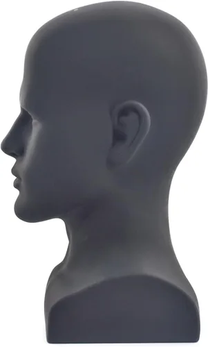 Vista 5 de Cabeza de maniquí de PVC negro para maniquí masculino soporte modelo pantalla sombrero bufanda pelucas pelo gafas sombrero belleza estilo Negro mate