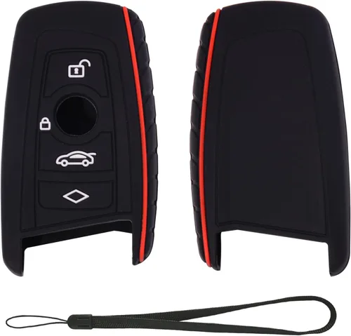 Vista 9 de Funda protectora de silicona compatible con BMW Trapezoid Style Key FOB – 3 botones y correa para la muñeca – Comprueba la configuración