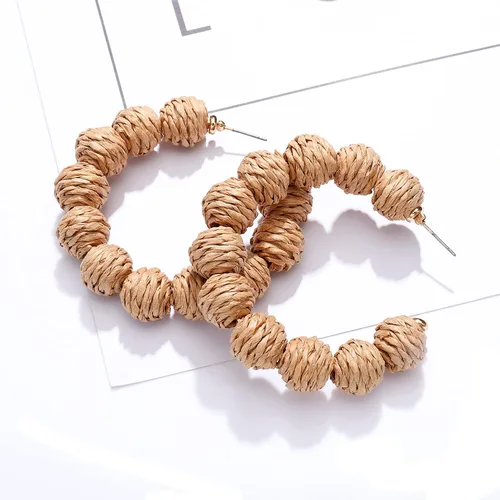 Vista 7 de Aretes de ratán para mujer, aretes bohemios tejidos hechos a mano, de mimbre de paja trenzados, aretes colgantes grandes para mujer, joyería