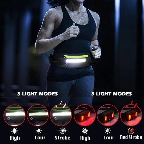 Vista 2 de Luz para correr, cinturón de correr de 1000 lúmenes, equipo de correr con luz de noche recargable de 230° para teléfono, bolsa de cintura, luz