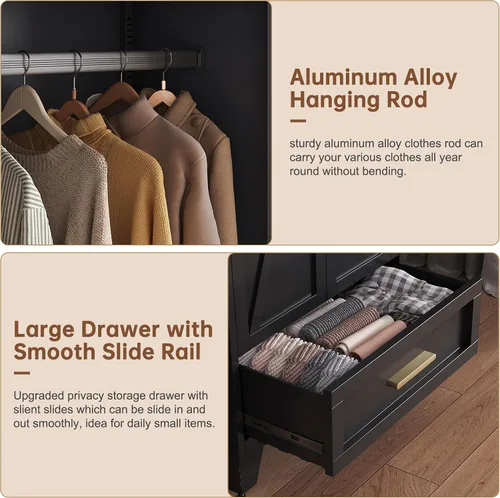Vista 5 de LCAOPC Armario de metal de 71 pulgadas de alto con cajón y barra para colgar, armario de 2 puertas con estante para dormitorio, oficina, lavandería
