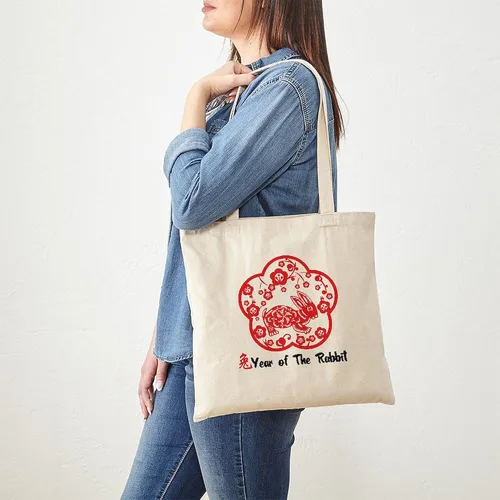 Vista 2 de CafePress Bolso de lona con diseño de año del conejo, Caqui
