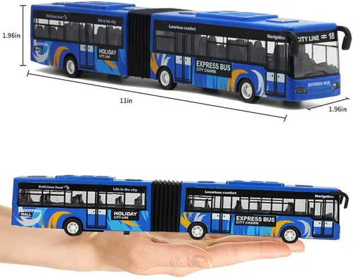 Vista 7 de Crelloci Autobús urbano de juguete para niños, vehículos de aleación fundida, autobús eléctrico articulado Metro con sonidos y luces, modelos