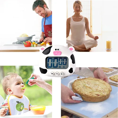 Vista 3 de Temporizador de cocina, cuenta regresiva de animales de dibujos animados, temporizador de cocción digital con magnético, reloj visual LCD