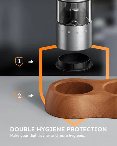 Vista 6 de FORLIM Mini Molinillo Eléctrico de Sal y Pimienta con Base de Madera, Recargable por USB, Pequeño Molinillo Automático de Sal y Pimienta
