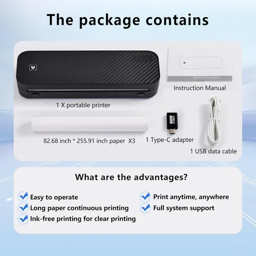 Vista 2 de Impresora portátil bluetooth sin tinta térmica para teléfono y computadora Negro