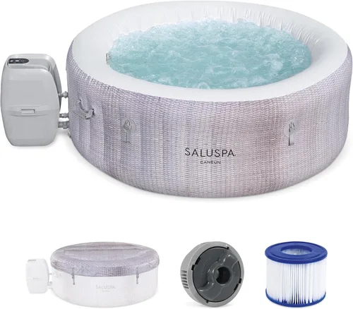 Vista 13 de Bestway SaluSpa Miami - Bañera de hidromasaje inflable para 2 a 4 personas, spa portátil de bajo consumo redondo para exteriores con 120 AirJets, 71