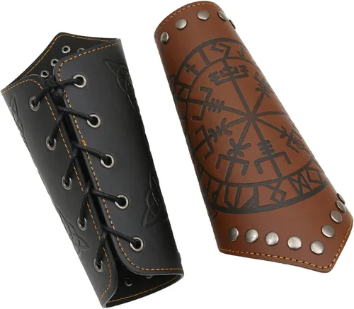 Vista 4 de GelConnie Guantelete de cuero pulsera vikingo de cuero protector de brazo medieval armadura brazaletes de cuero muñequeras Cosplay
