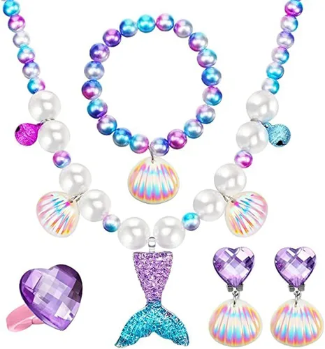 Vista 4 de ZALOORIY Disfraz de Sirenita para niñas, disfraz de princesa Ariel con accesorios