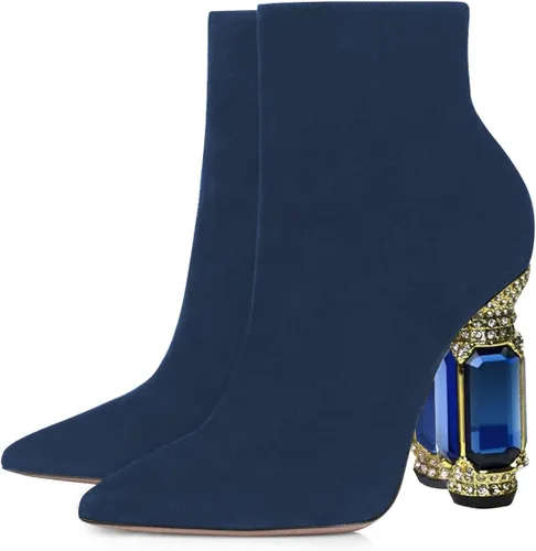 Vista 17 de FSJ Botas de tacón alto con punta puntiaguda para mujer, con tacón alto, con cremallera lateral brillante, estilo casual, para uso diario, zapatos