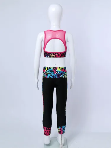 Vista 8 de JEATHA Conjunto de camiseta sin mangas con pantalones para niñas y niñas, para gimnasia, yoga, entrenamiento, ropa deportiva