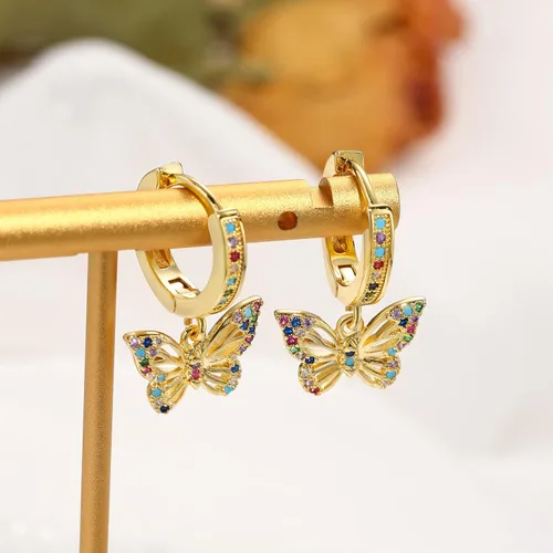 Vista 3 de PWUEITR Butterfly Earrings for Women Girls Small Gold Hoop Earrings with Charms Zircon Star Moon Huggie Dangle Earrings Valentine's Day Wedding