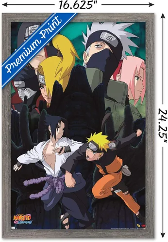 Vista 3 de Trends International Naruto - Póster de pared de acción, 14.725 x 22.375 pulgadas, versión enmarcada de madera de granero Versión sin marco