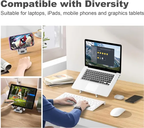 Vista 6 de Soporte ergonómico para laptop para escritorio, elevador de aluminio aeroespacial ajustable 3 en 1, soporte plegable de 3 modos, resistente
