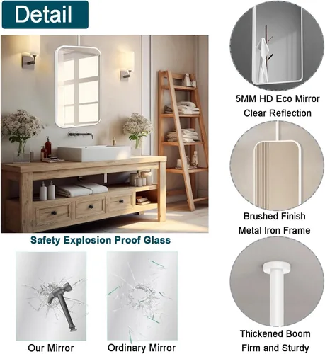 Vista 3 de Bathroom Mirror for Wall, Metal Frame Vanity Mirror with Wall Mount, Ceiling Hanging Makeup Mirror for Bedroom, Living Room, Flaoting Decorative