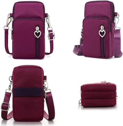 Vista 3 de JUMISEE Bolsa cruzada de 3 capas para teléfono celular, cartera de nailon, para teléfono inteligente