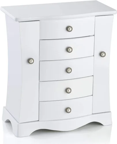 Vista 3 de RR ROUND RICH DESIGN Joyero de madera maciza con cajones de almacenamiento grandes, color blanco