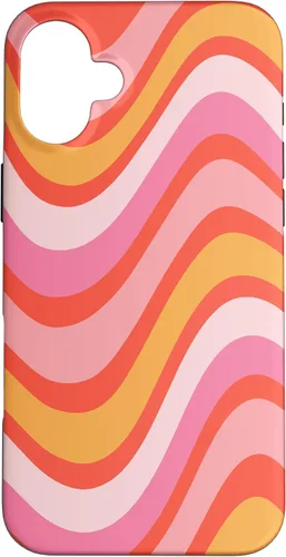 Vista 22 de iPhone 13 Pro Retro Liquid Swirl patrón de líneas onduladas rosa mandarina naranja funda