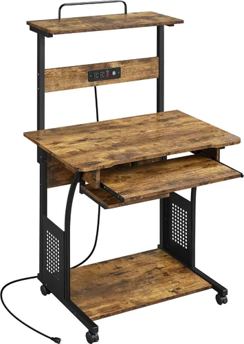 Vista 10 de Topeakmart Escritorio rodante para computadora con estación de carga y 2 puertos USB para espacios pequeños, escritorio de estudio con bandeja