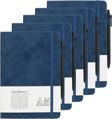 Vista 8 de Cuadernos diarios para mujeres y hombres, paquete de 5 unidades, tapa dura de cuero a granel con soporte para bolígrafo, 160 páginas, papel grueso