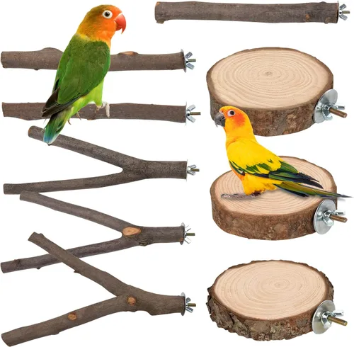Vista 8 de 36 PCS Bird Perches Stand Toy, Soporte de perca de loro de madera natural 36 piezas