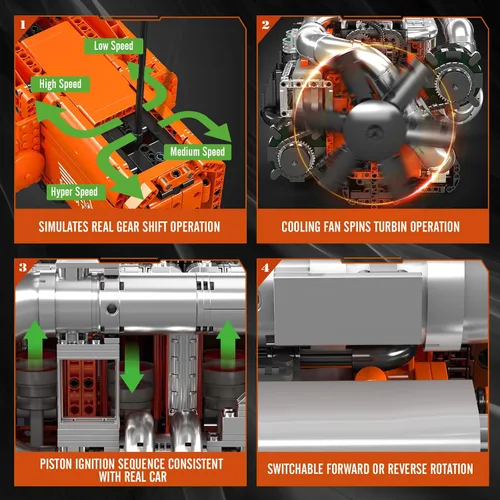 Vista 3 de Mould King 10200 Kit de Modelo de Motor V8 para Camión, Kit de Modelo de Motor MOC con Transmisión, Kit de Construcción de Modelo de Ingeniería