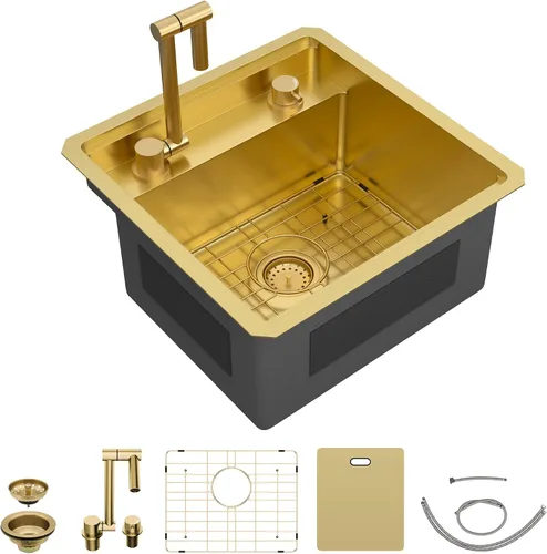 Vista 28 de Fregadero de cocina de 13 x 15 pulgadas de montaje bajo encimera - Fregadero de cocina de acero inoxidable 304 calibre 16 bajo mostrador con grifo