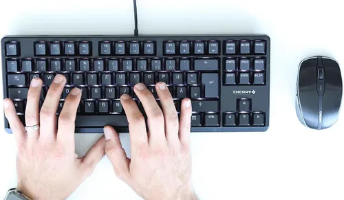 Vista 7 de Cherry Teclado mecánico MX RGB con interruptores MX Red Silent Gold-Crosspoint para mecanógrafos programadores creadores codificadores trabajo
