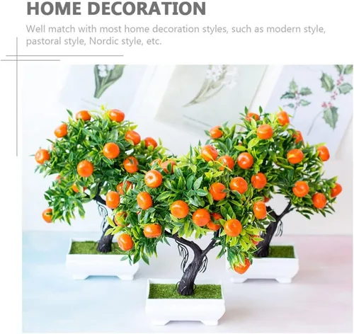 Vista 3 de Cabilock - Bonsái de árbol de kumquat simulado de 10.23 x 8.66 x 3.93 pulgadas, planta falsa en maceta para interiores, hogar, oficina, boda