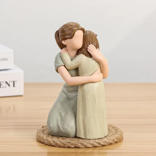 Vista 3 de Hensonever Figura de Madre e Hija Esculpida y Pintada a Mano, Figura Esculpida y Pintada a Mano "Amo a Mi Hija" Regalo para el Día de la Madre