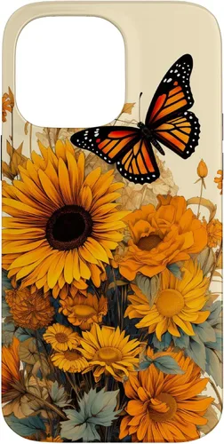 Vista 21 de Vintage Sunflower and Monarch Butterfly Case for iPhone 17