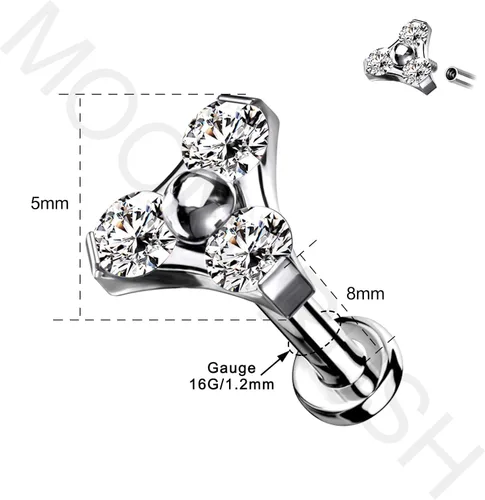 Vista 6 de Mooncrush Jewelry 16G G23 Solid Titanium Cartilage Earring Stud Internally Threaded Medusa Lip Ring Flat Back Tragus Helix Piercing Jewerly Surgical