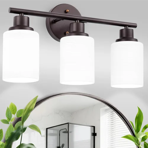 Vista 49 de Paquete de 2 luces de tocador de 1 luz, lámpara de baño de níquel cepillado con pantalla de vidrio blanco lechoso texturizado, accesorio