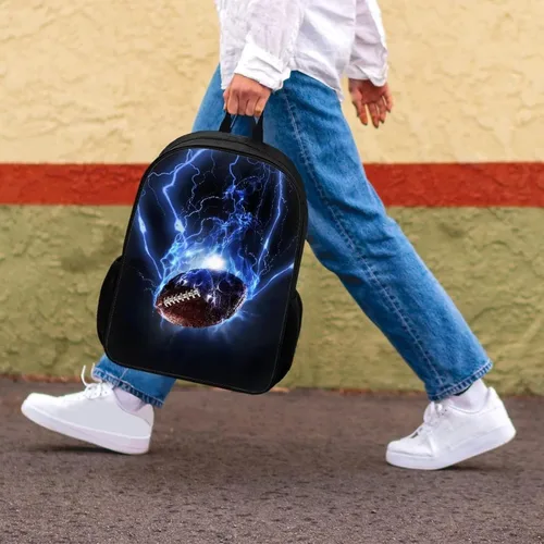 Vista 6 de AmzPrint Imprimir bolsas de béisbol mochila juvenil 17 pulgadas hombro negro viaje picnic mochila escolar para niños primarios, Flash fútbol