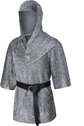 Vista 2 de Conjunto de túnica renacentista de imitación con cadena, coif medieval de caballero y cruzado