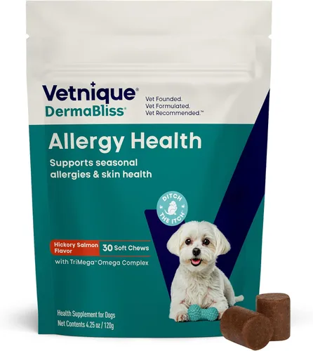 Vista 12 de Vetnique Dermabliss - Masticables para alergias para perros con fuerza avanzada para aliviar la picazón y la piel, suplemento antipicazón