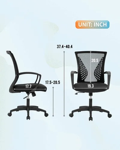 Vista 2 de Silla de oficina, silla de escritorio giratoria con respaldo medio con reposabrazos, soporte lumbar de malla, silla de computadora, altura
