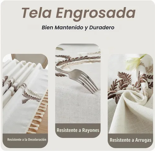 Vista 3 de JIALE - Manteles para mesas rectangulares, mantel de lino de algodón impermeable sin arrugas para mesas de comedor de granja, manteles de tela suave