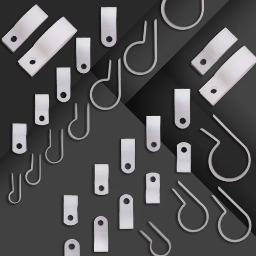 Vista 7 de 250 Uds 7 tamaños de nailon blanco tipo R abrazadera de cable organizador de cables clips para la gestión de cables