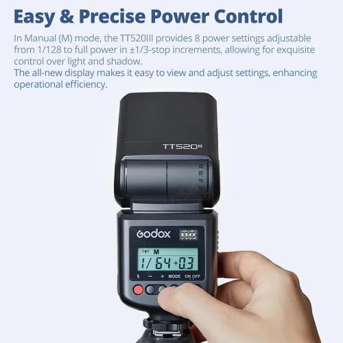 Vista 4 de GODOX TT520 III Flash de cámara Speedlite, receptor integrado y transmisor RT, modos S1/S2, 8 niveles de potencia, compatible con cámaras Canon
