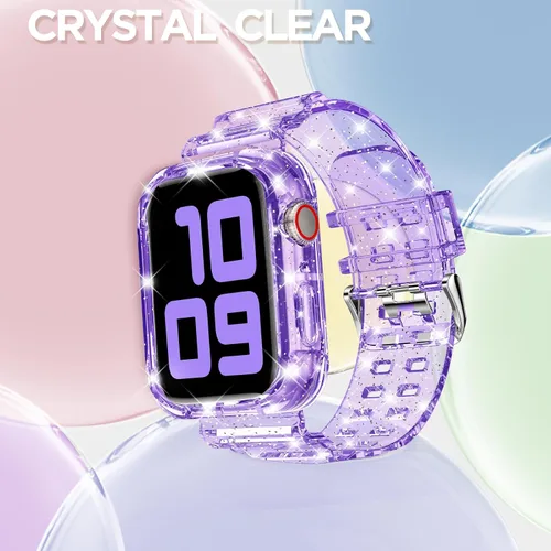Vista 233 de DABAOZA - Correa transparente compatible con Apple Watch con estuche protector, correa deportiva de TPU con brillo para mujeres y hombres